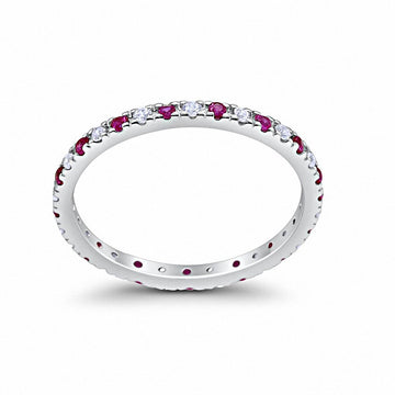 Full Eternity Wedding Design Ring Round Simulated Ruby CZ 925 Sterling Silver